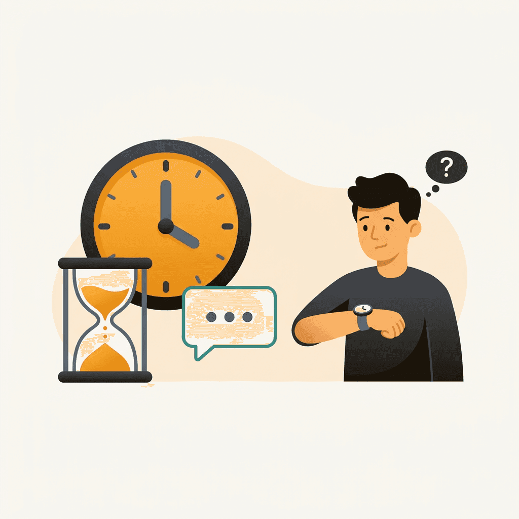A clock ticking beside an unanswered customer message